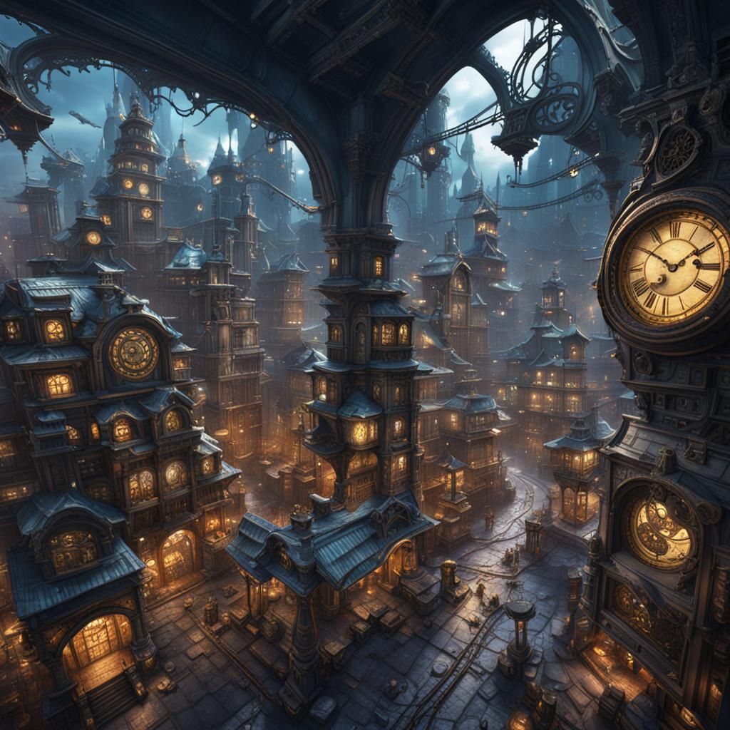 City Inside Clockwork: Detailed Matte Painting