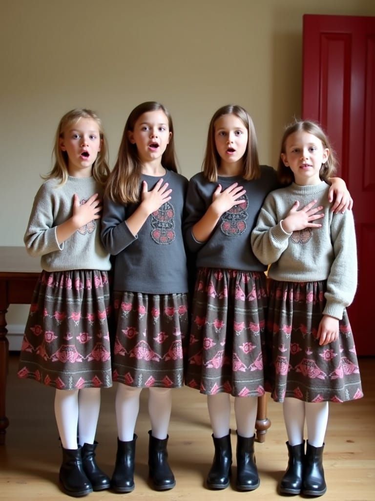 Young Girls Singing with Pride in Traditional Attire