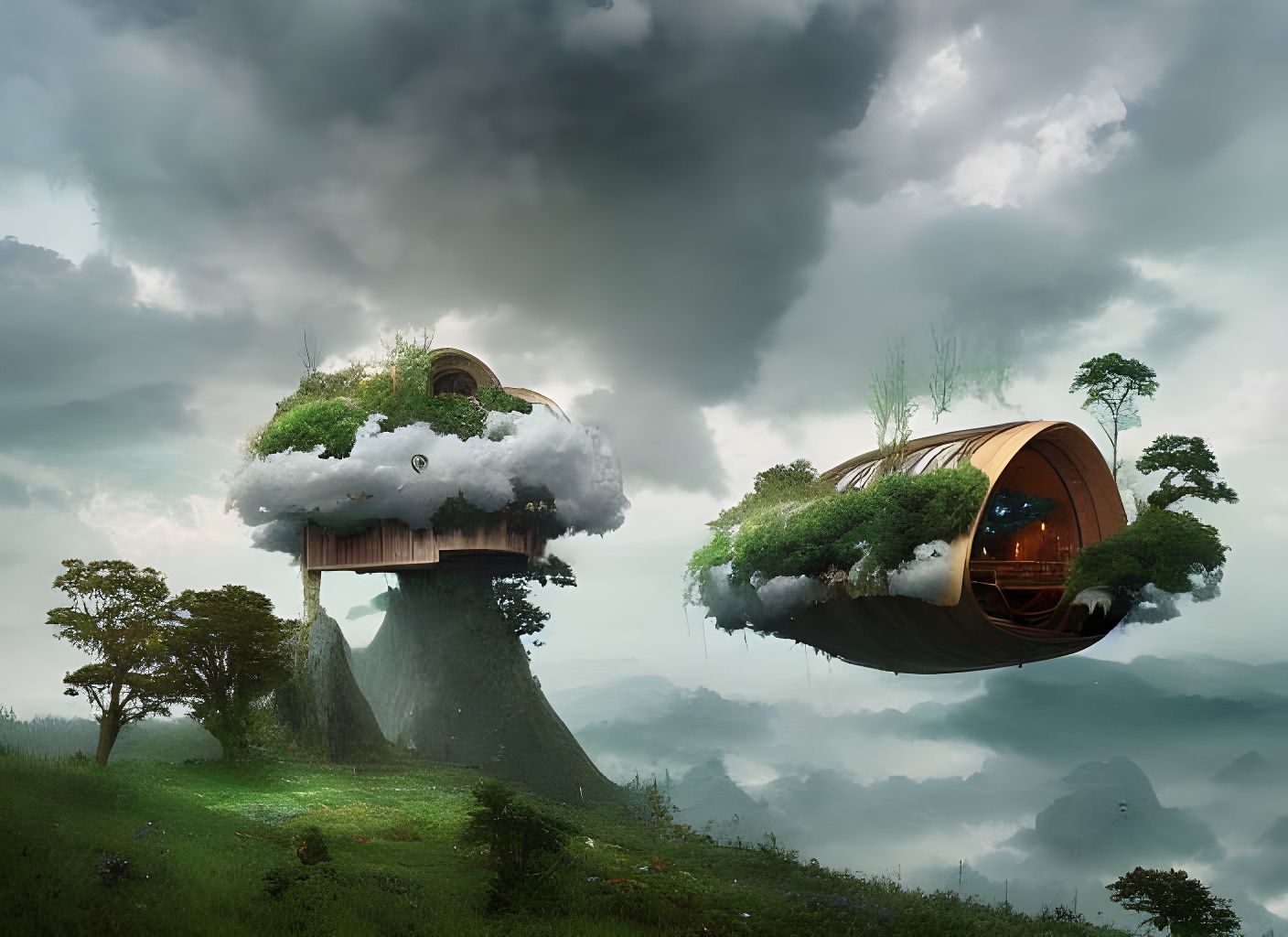Anti-Gravity Hobbit Houses in the Sky