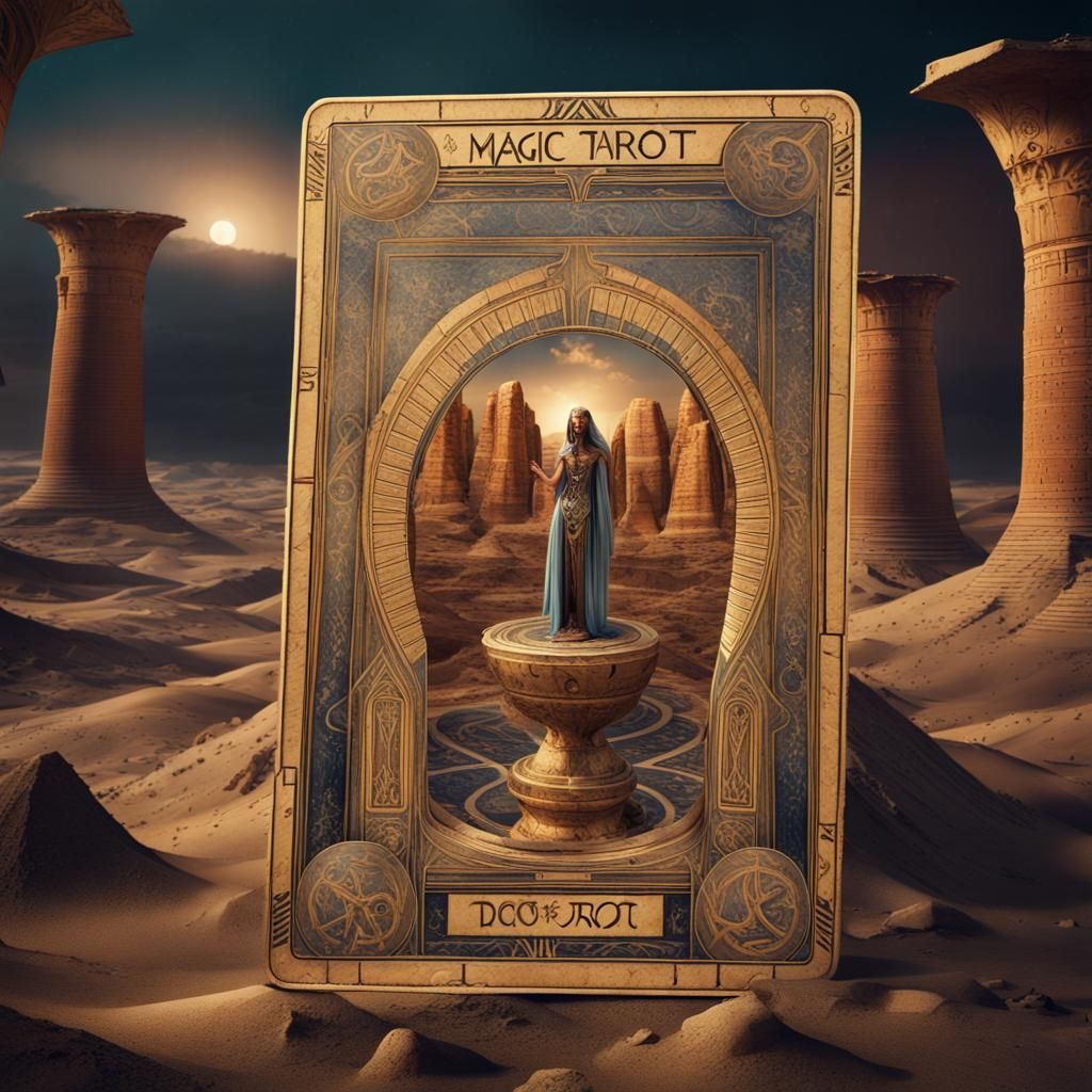 Mystical Tarot Card in Egyptian Desert Landscape