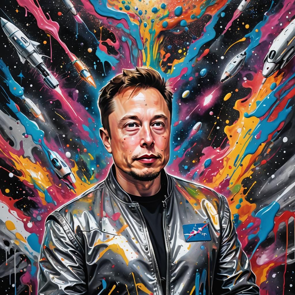 Elon Musk and Spaceship in Graffiti Art Style