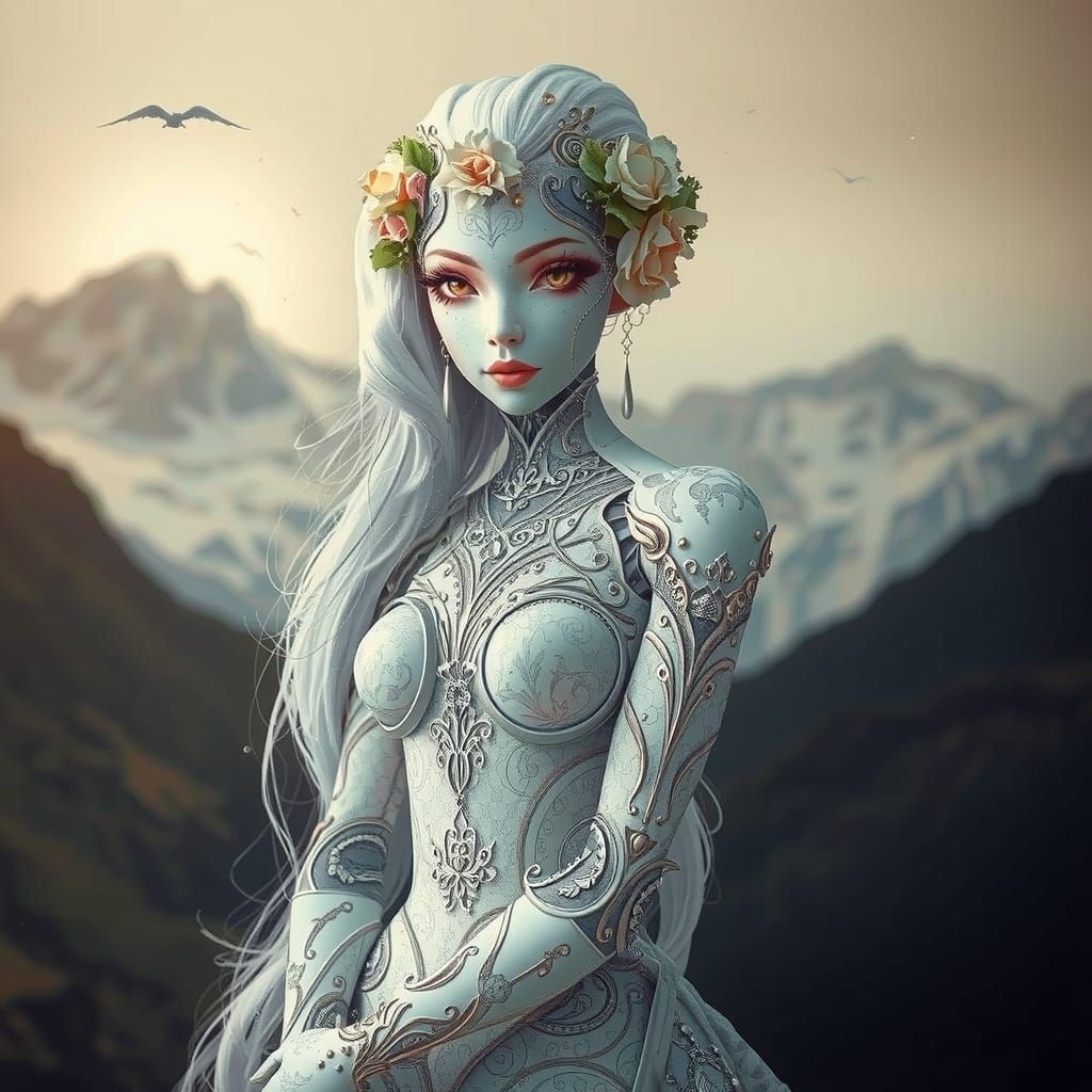 Elegant Cyborg Dreamscape in Anime Style