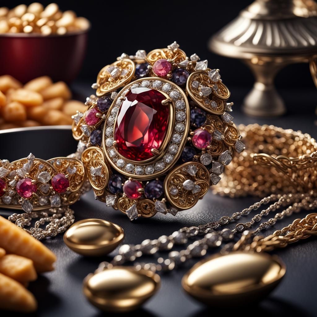 Luxury Jewelry with Fast Food and Gems