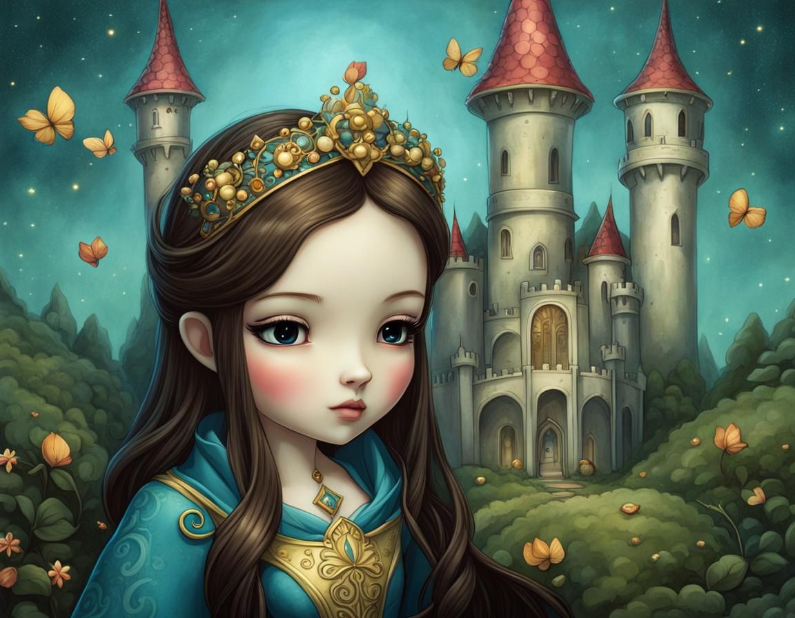 Chibi Anime Princess in Fairytale Castle Illustration