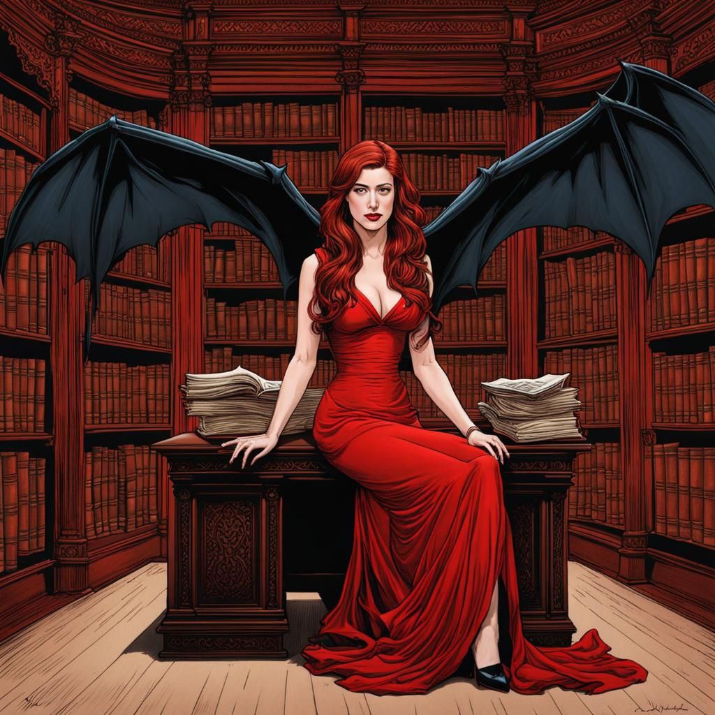 Devil in Arcane Library, Digital Ink Portrait