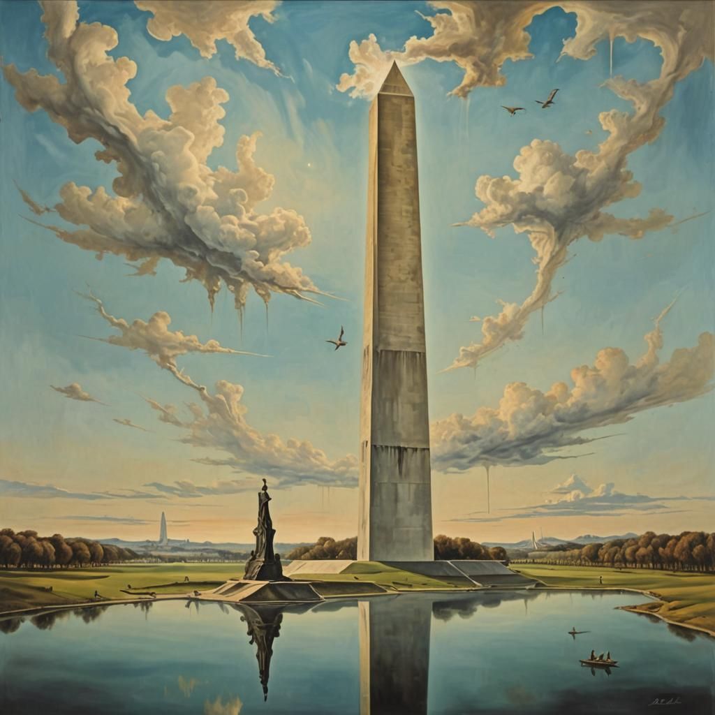Surreal Melting Washington Monument in Dali Style
