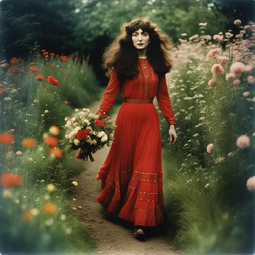 Vintage Style Photo of Woman in Red Dress