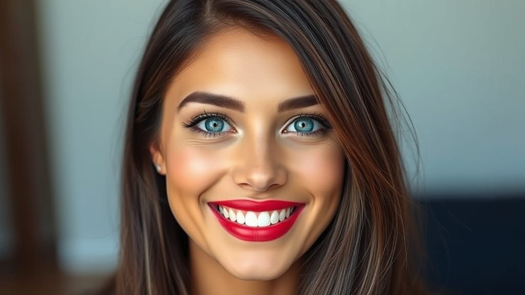 Radiant Brown-Skinned Beauty with Blue Eyes Captured in Stun...