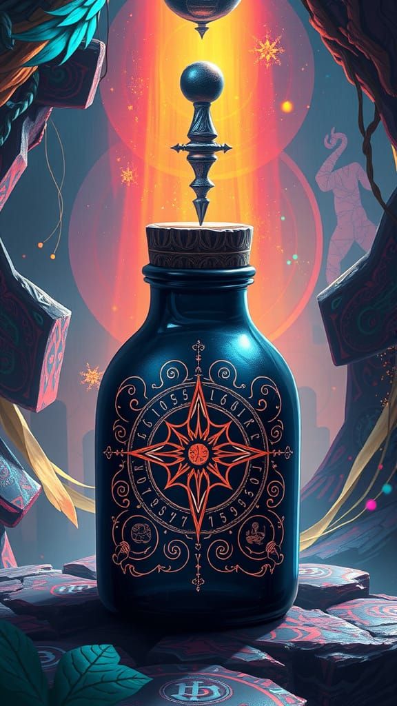 Mystical Ink Bottle in a Detailed Matte Painting Style
