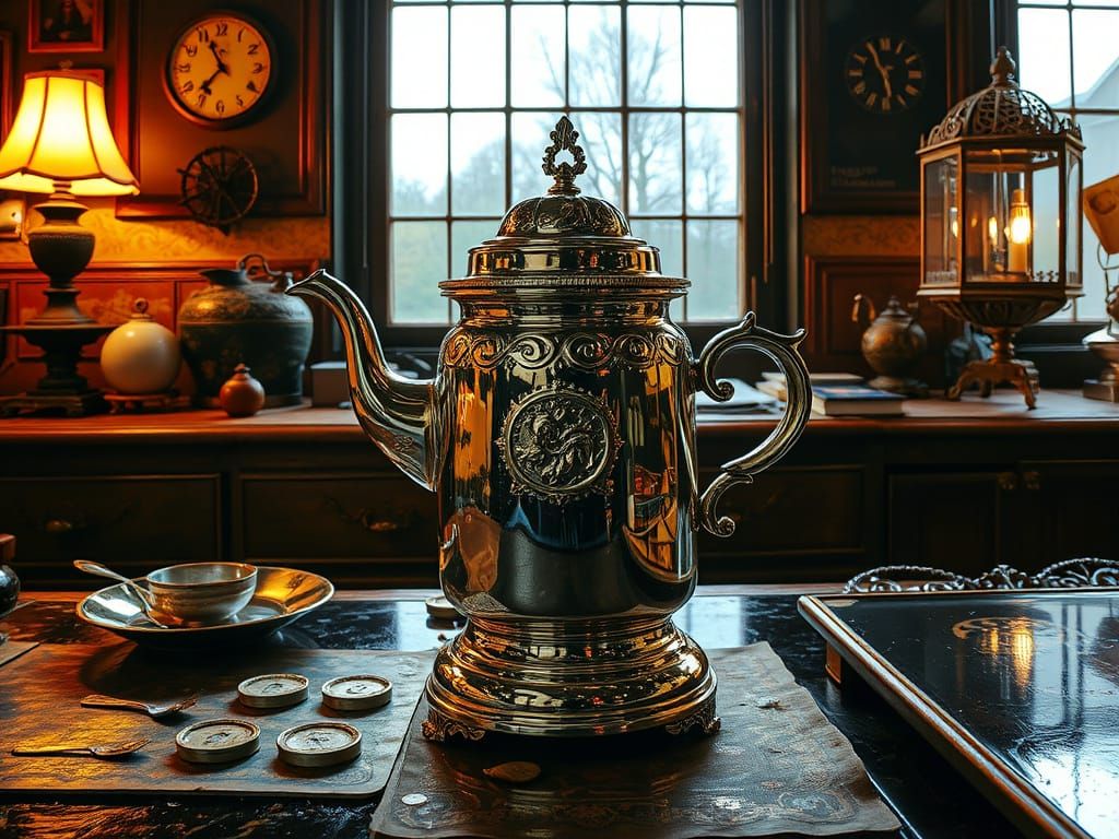 Chrome Workshop with Teapot and Clocks in Digital Art