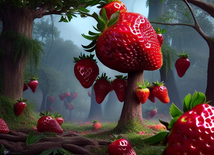Detailed Strawberry Tree Concept Art in 8k