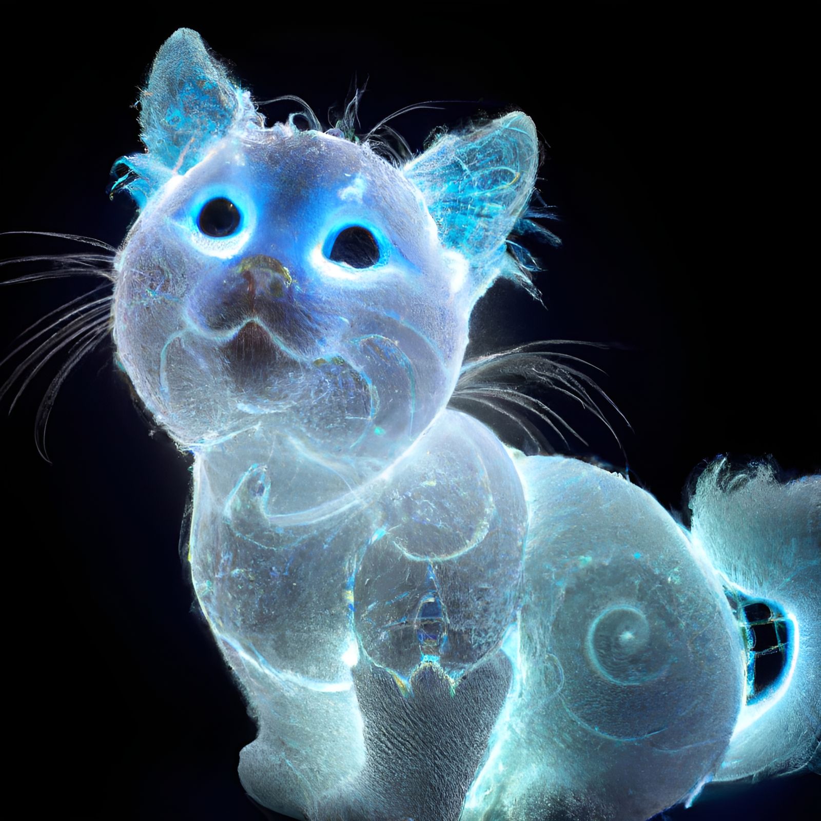 Bioluminescent Crystal Cat Portrait in Digital Art