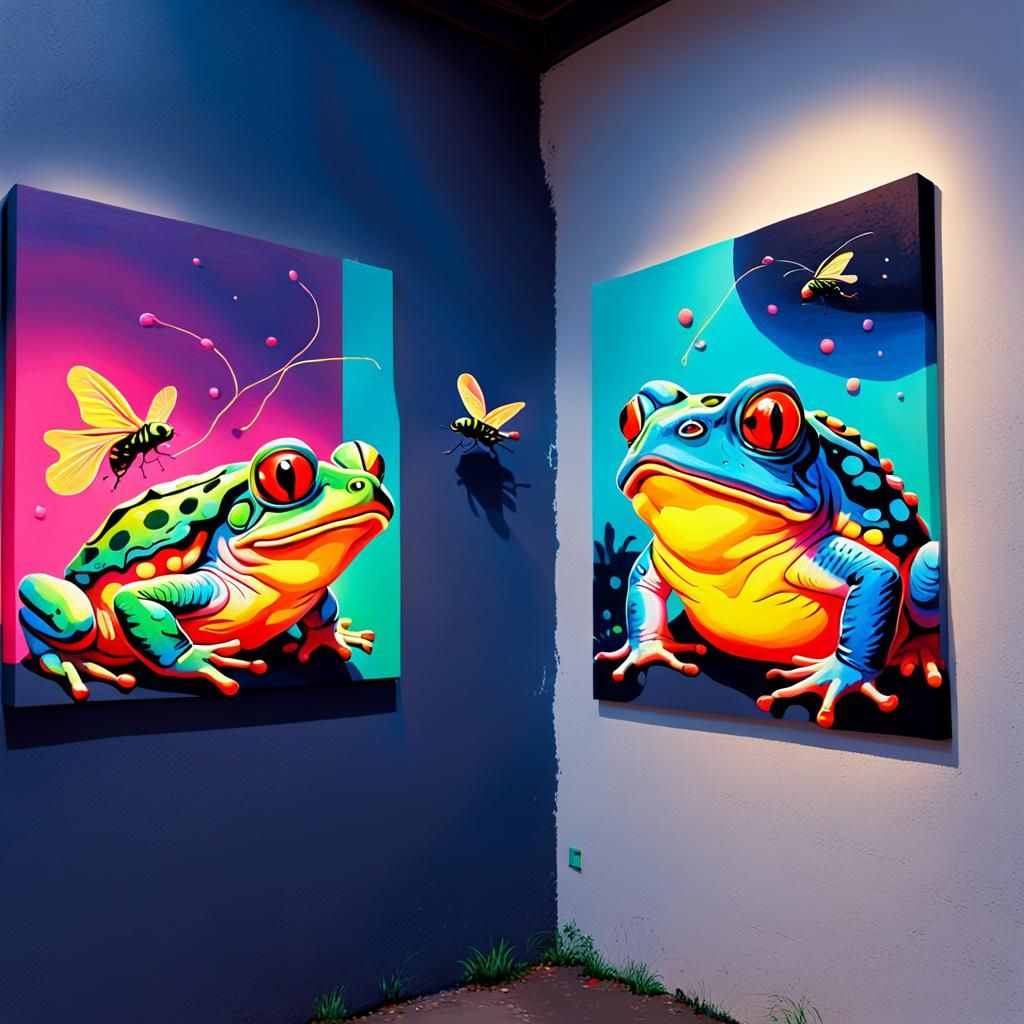 Toad Reaching Out of Painting in Neon Twilight