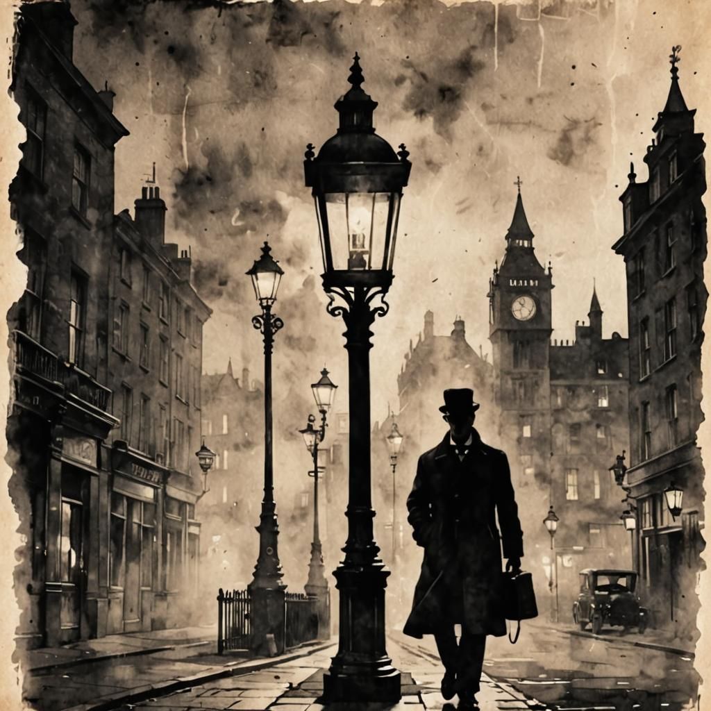 Sherlock Holmes Silhouette in Steampunk London