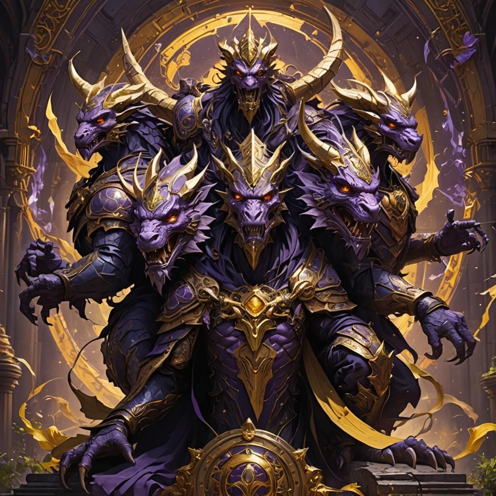 Three-Headed Dragon in Dark Fantasy Style