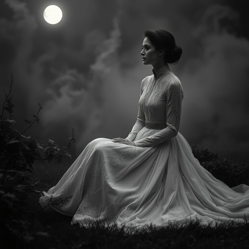 Ethereal Black and White Garden Scene
