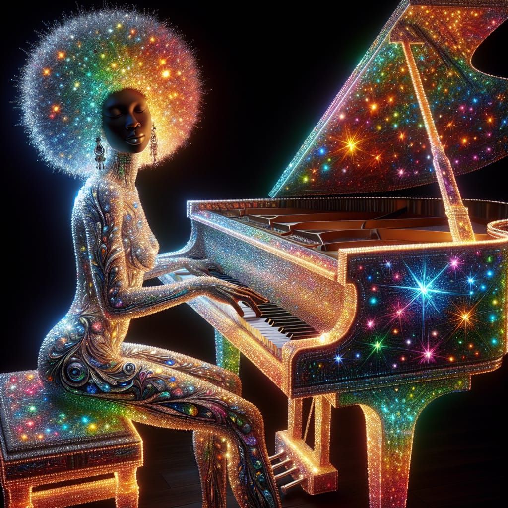 Crystal Glass Afro Woman Plays Colorful Piano