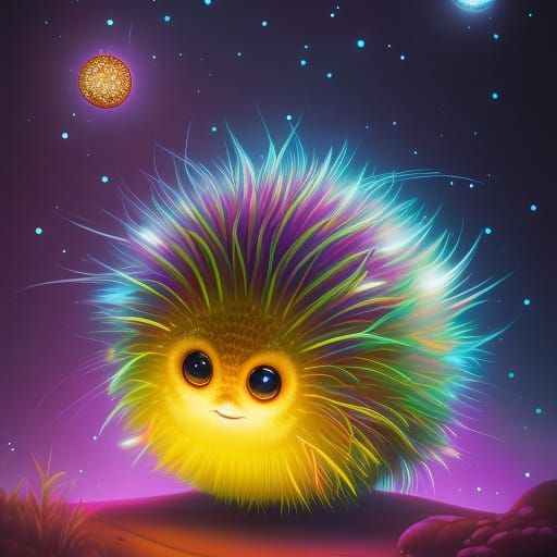 Glowing Puffle Fish in Sparkling Night Sky