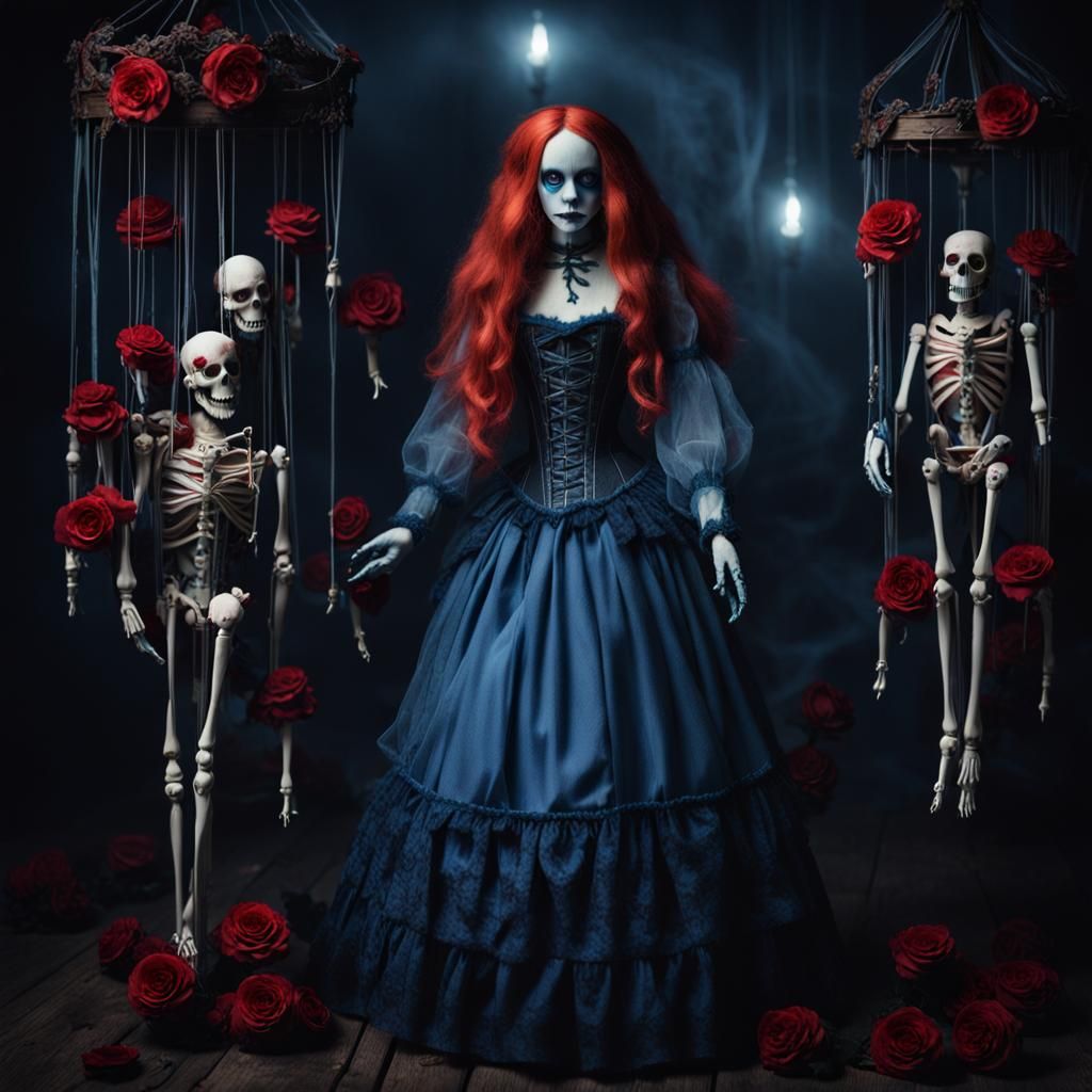 Ethereal Gothic Marionette Woman in Gris Grimly Style