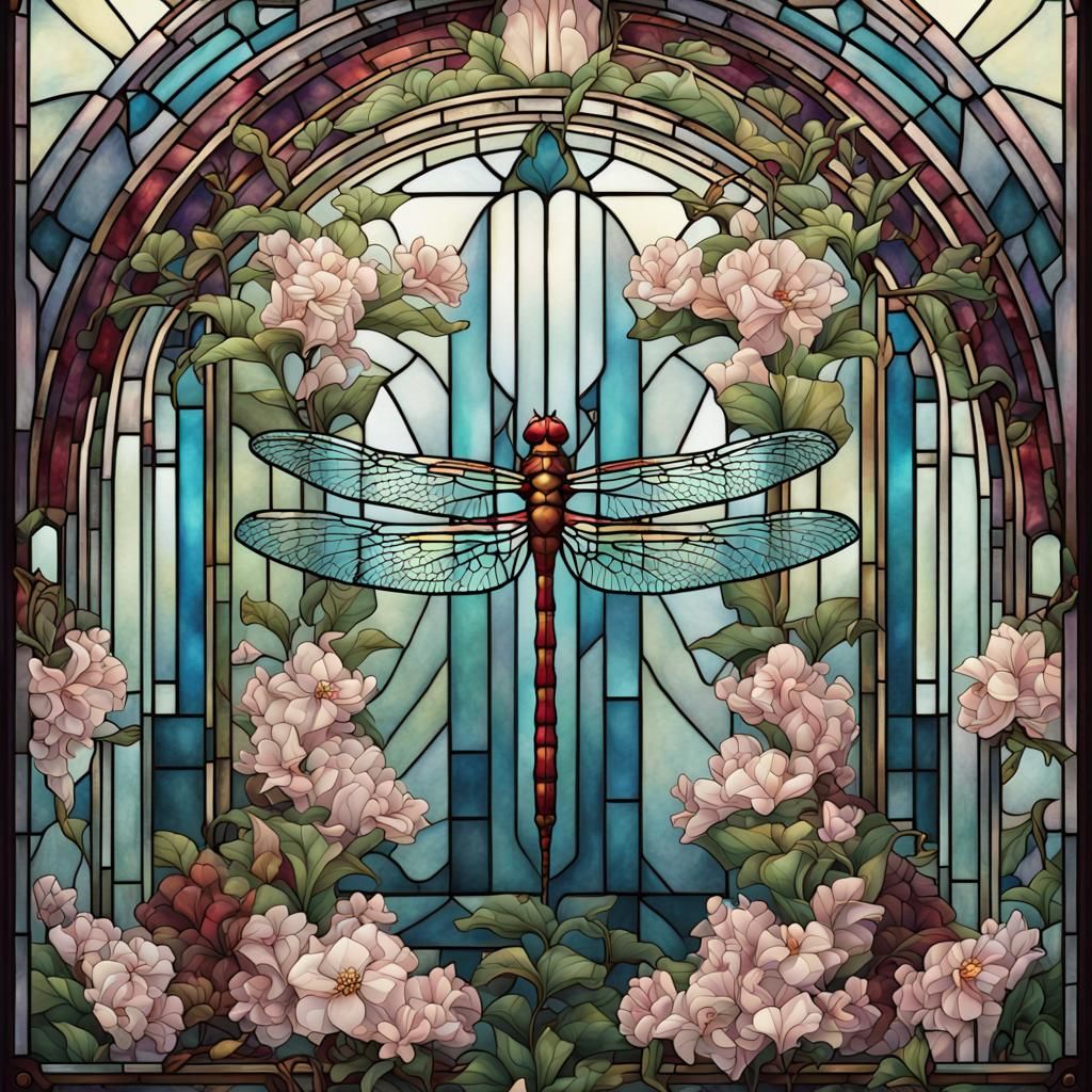 Art Deco Stained Glass Dragonfly Pattern