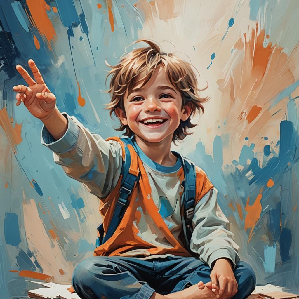 Smiling Child Giving Thumbs-Up: Whimsical Fantasy Art