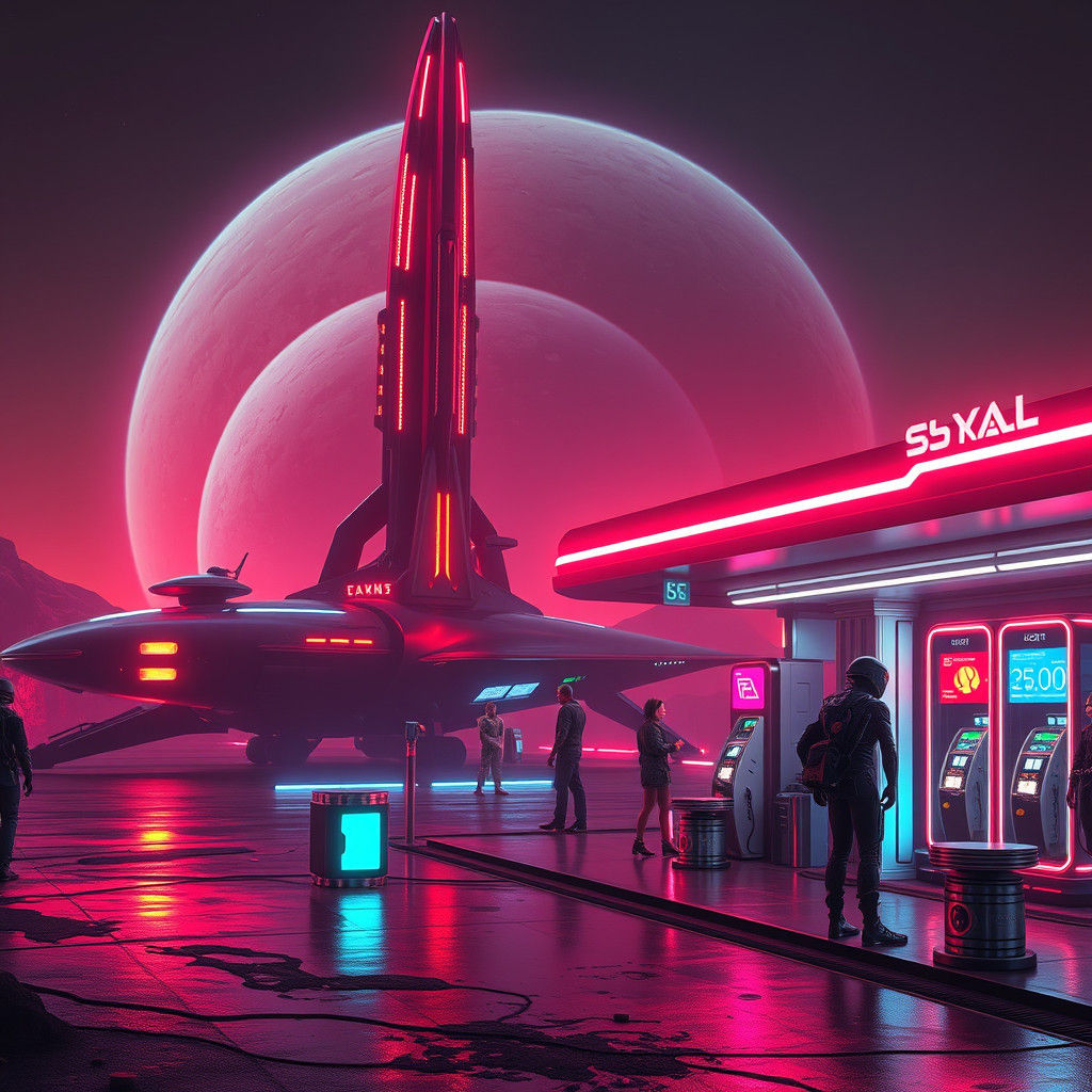 Extraterrestrial Fuel Stop in Biomechanical Sci-Fi Style