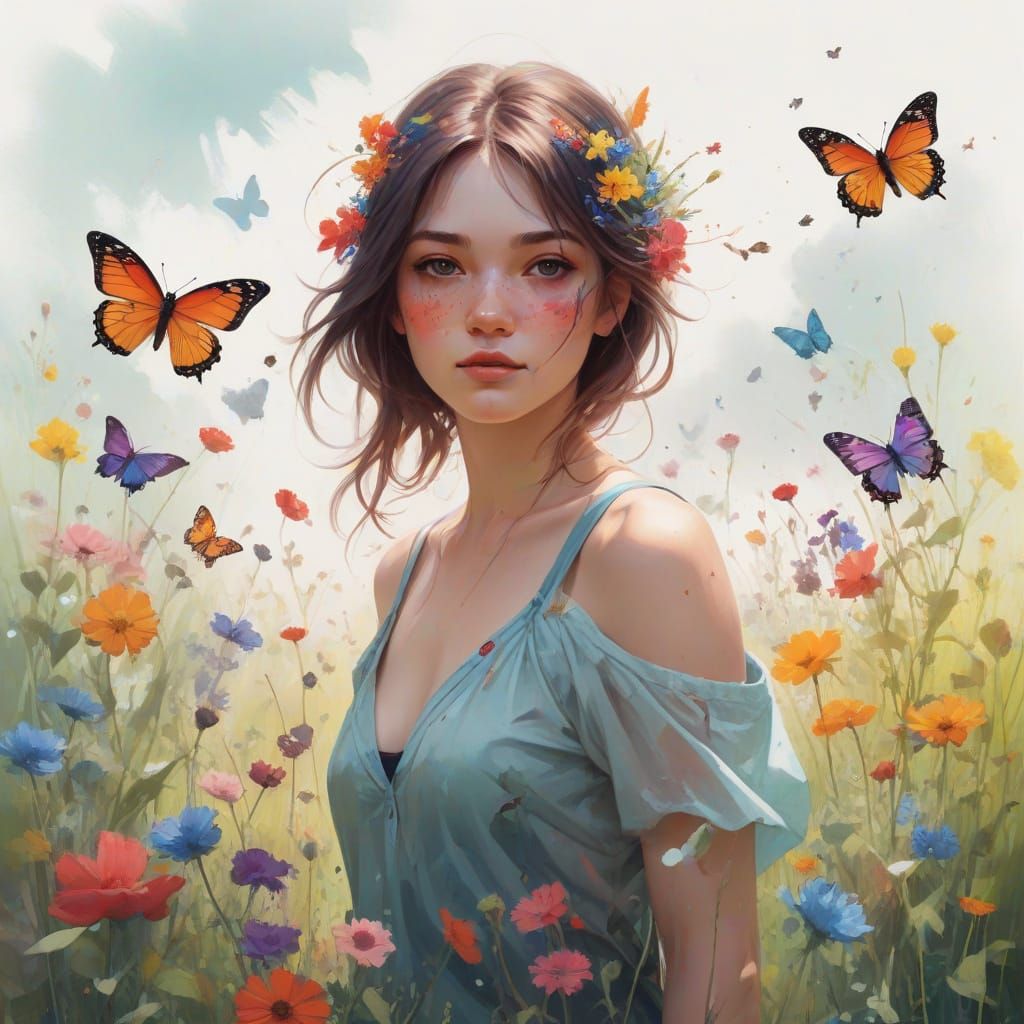 Vibrant Wildflower Meadow in Whimsical Style