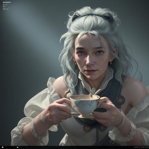 Surreal Tea Party with Time Travelers, Digital Art