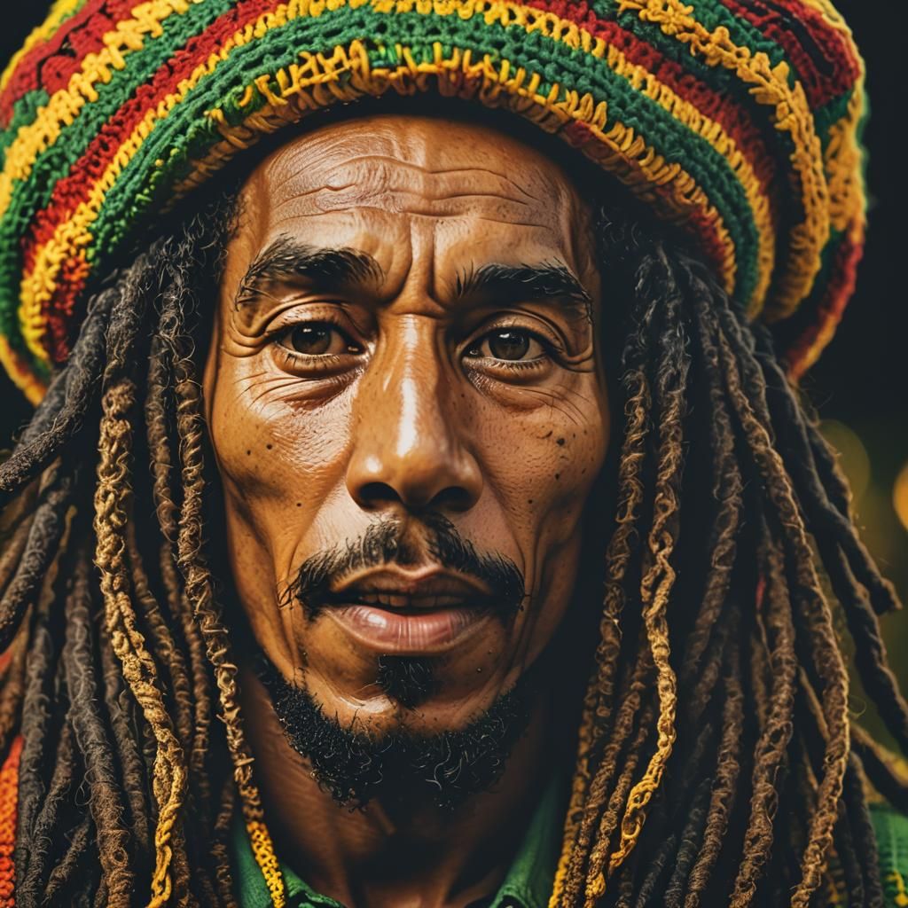 Bob Marley Portrait with Crocheted Hat