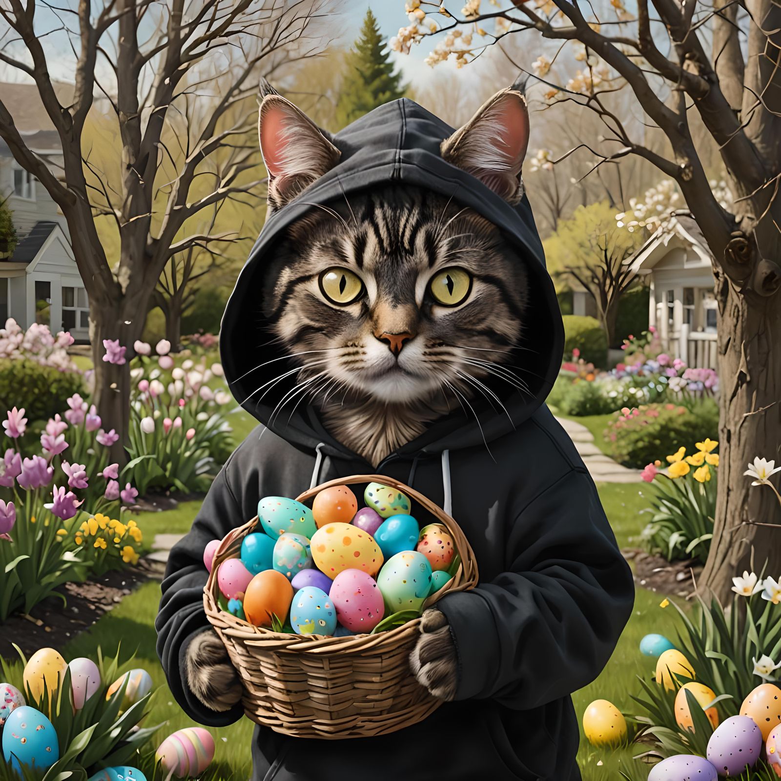 Sinister Cat Stealing Easter Eggs