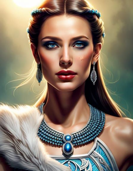 Detailed Portrait of Artemis, Moon Goddess in Silver