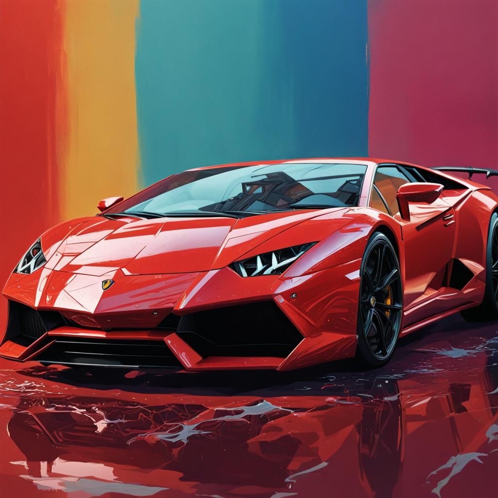 Hyperrealistic Red Lamborghini Splash Art