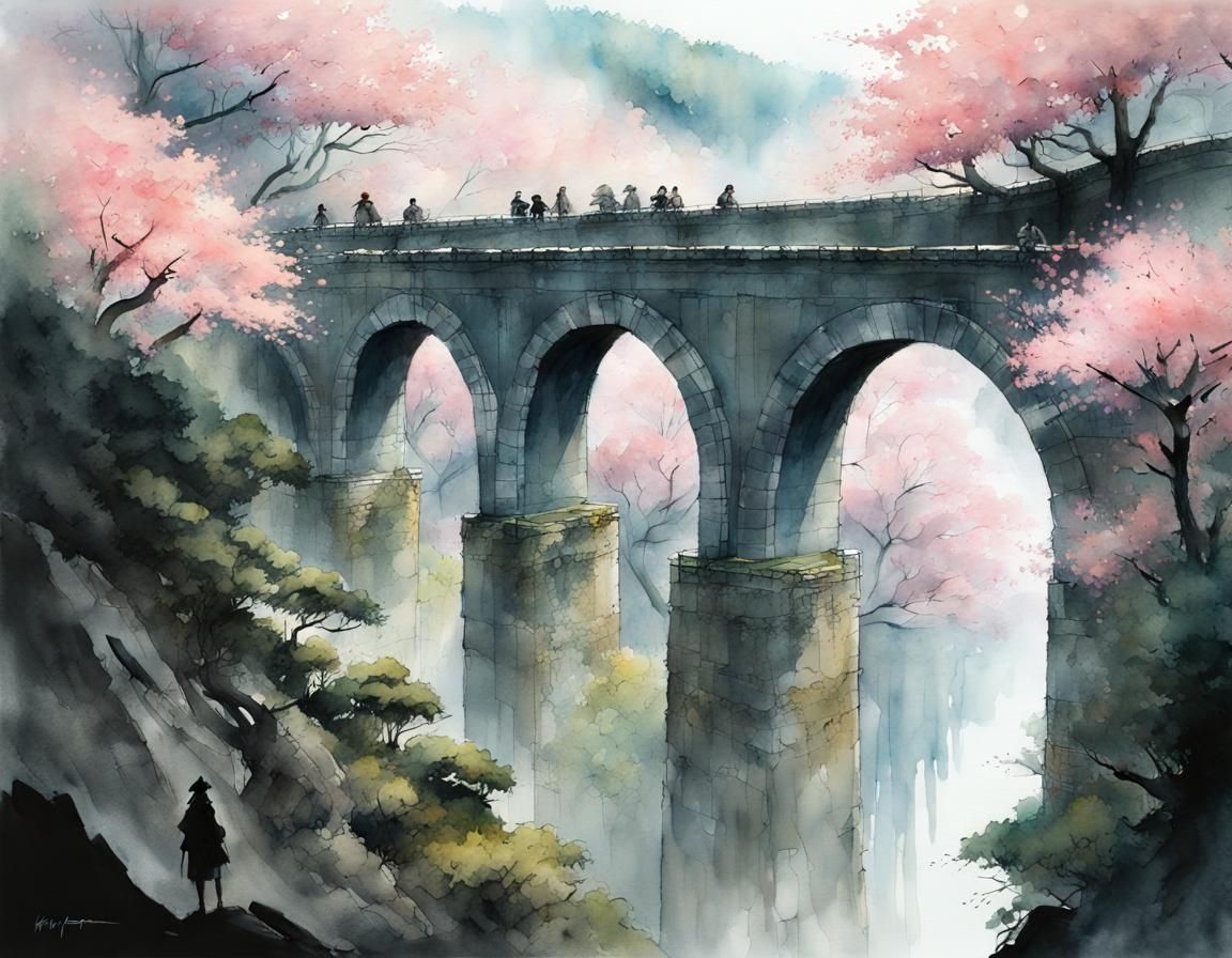 Mysterious Stone Aqueduct Overlooking Japanese Forest