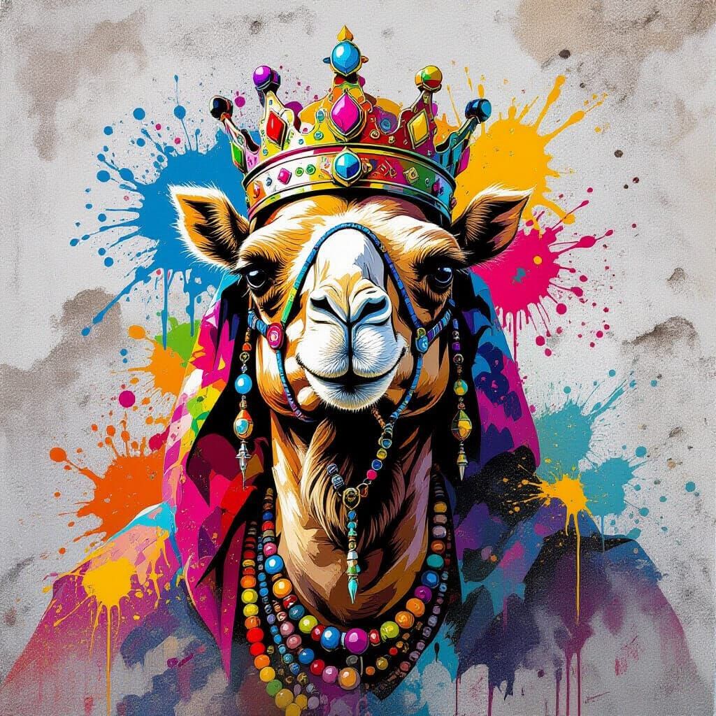 Vibrant Graffiti Prince Riding Camels