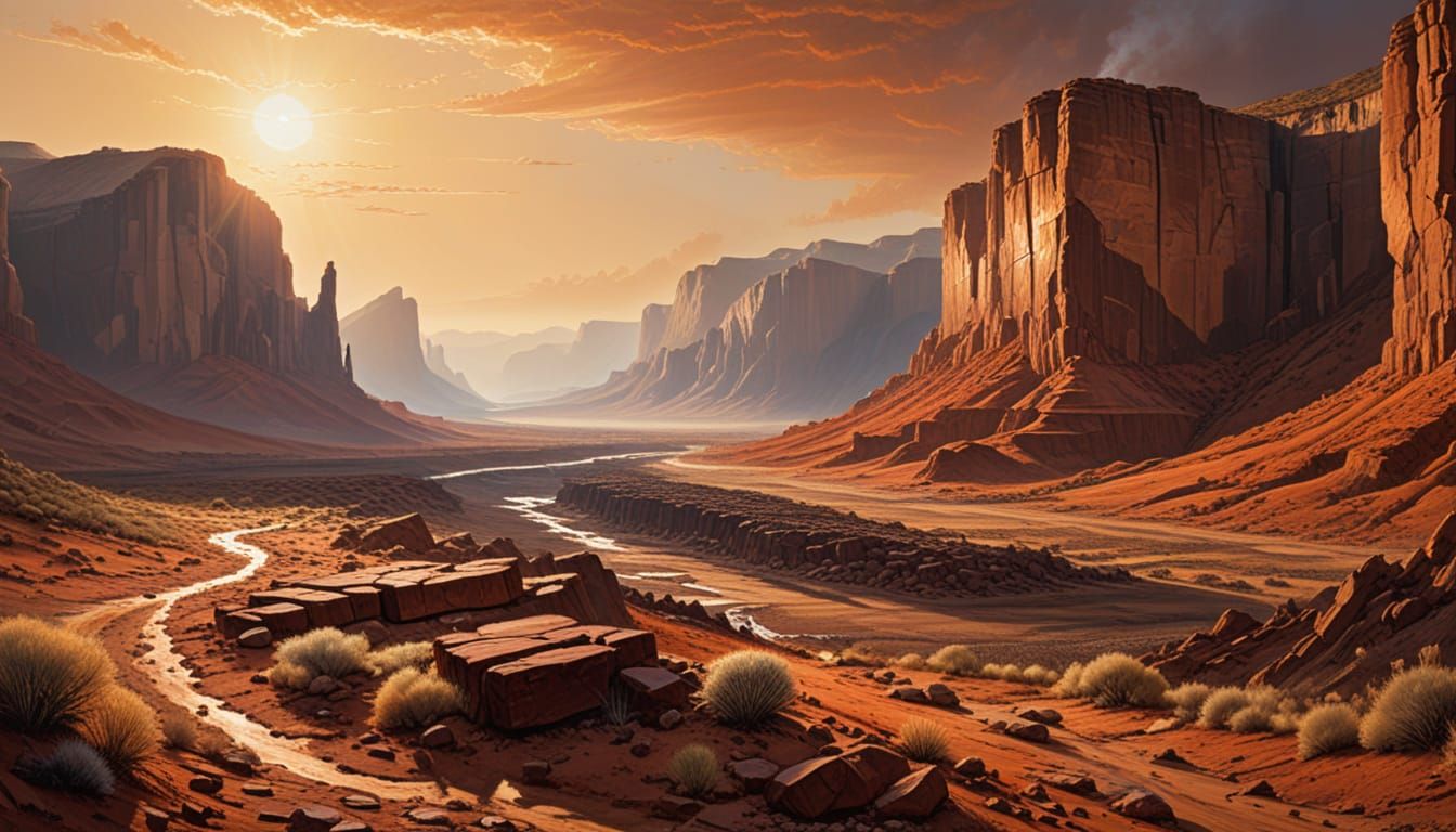 Redstone Cliffs Wasteland: Hyper-Realistic Oil Painting