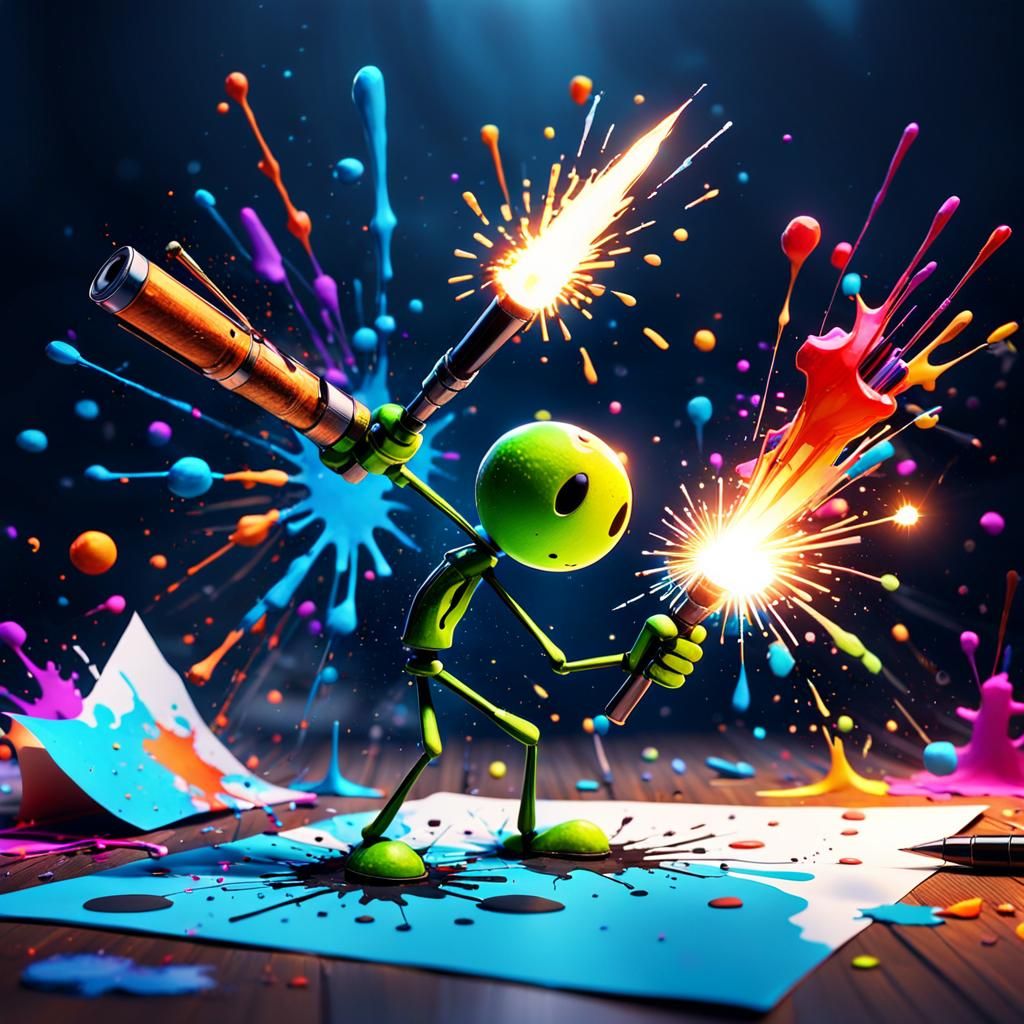 Stick Man's Ink Weapon: Pixar-Style Concept Art