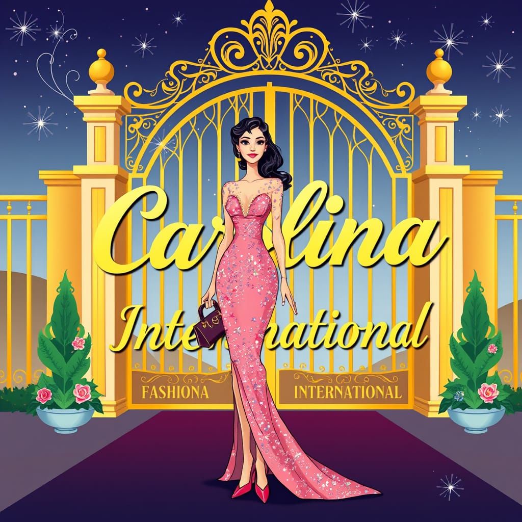 Elegant Woman in Whimsical Disney-Inspired Art Deco Style