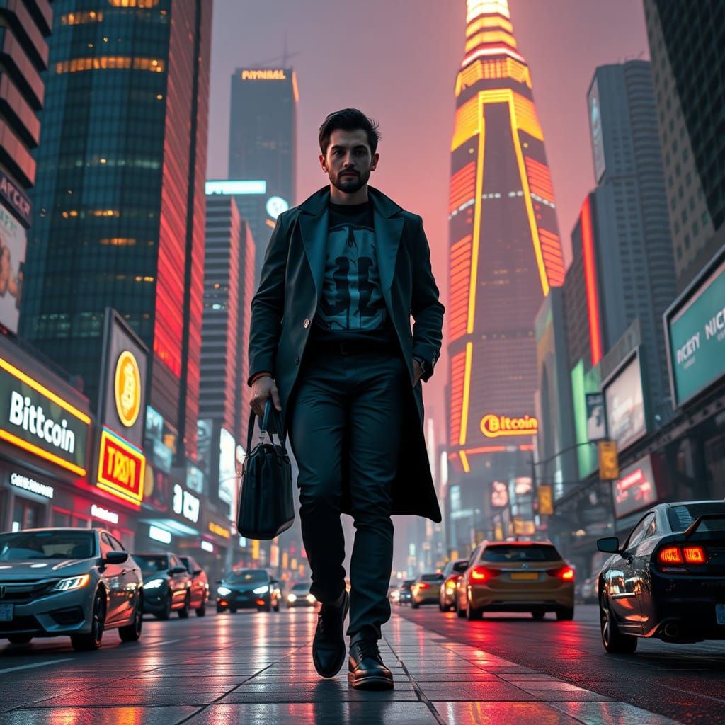 Futuristic Man Walks in Syd Mead Inspired City