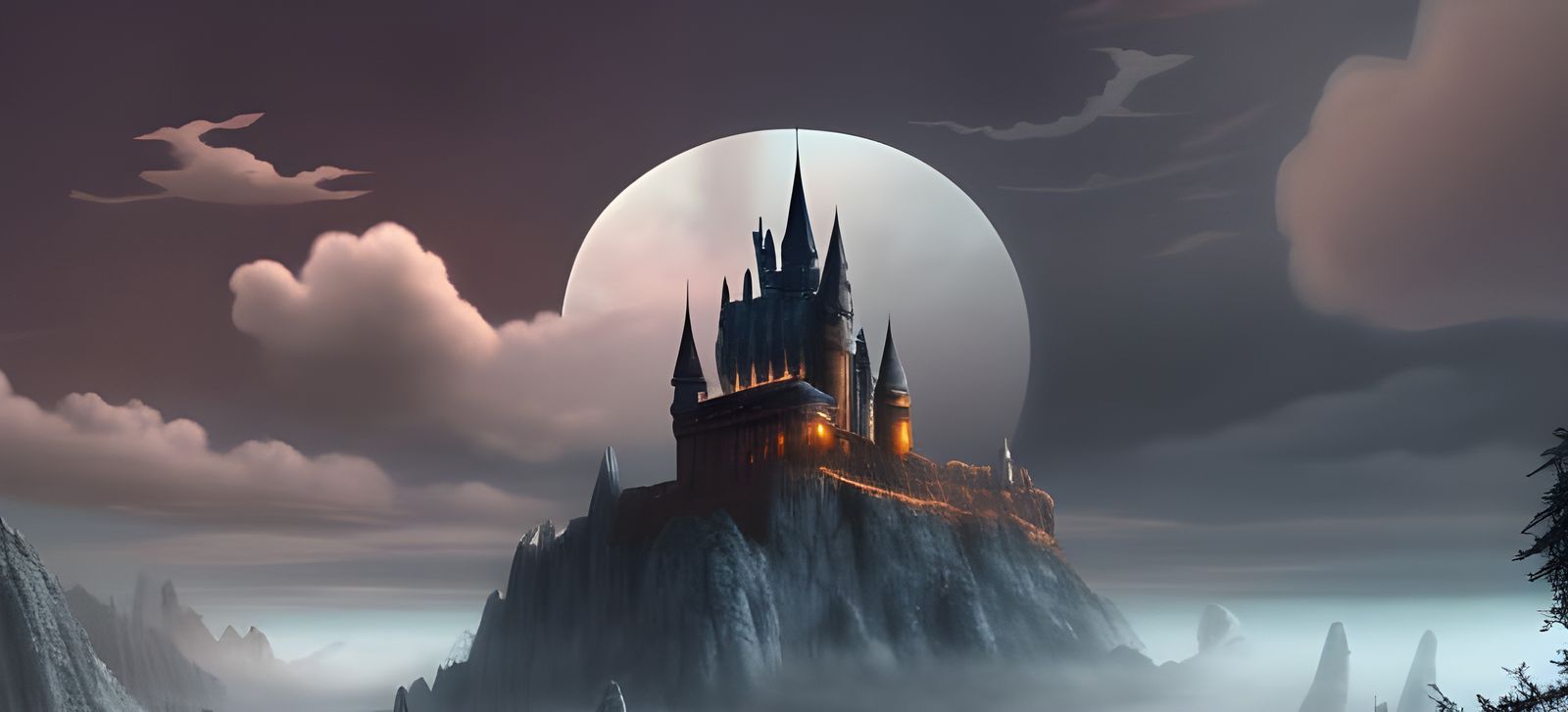 Christmas at Hogwarts Castle Under Moonlight