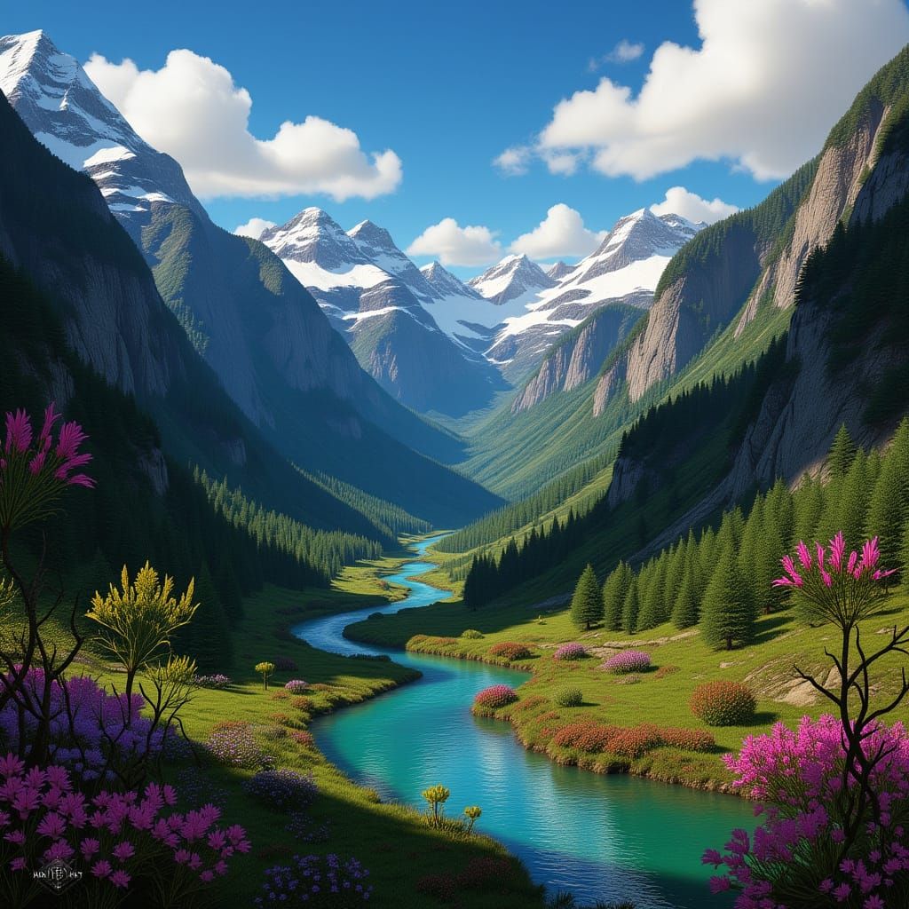 Hidden Valley Amidst Snow-Capped Mountains