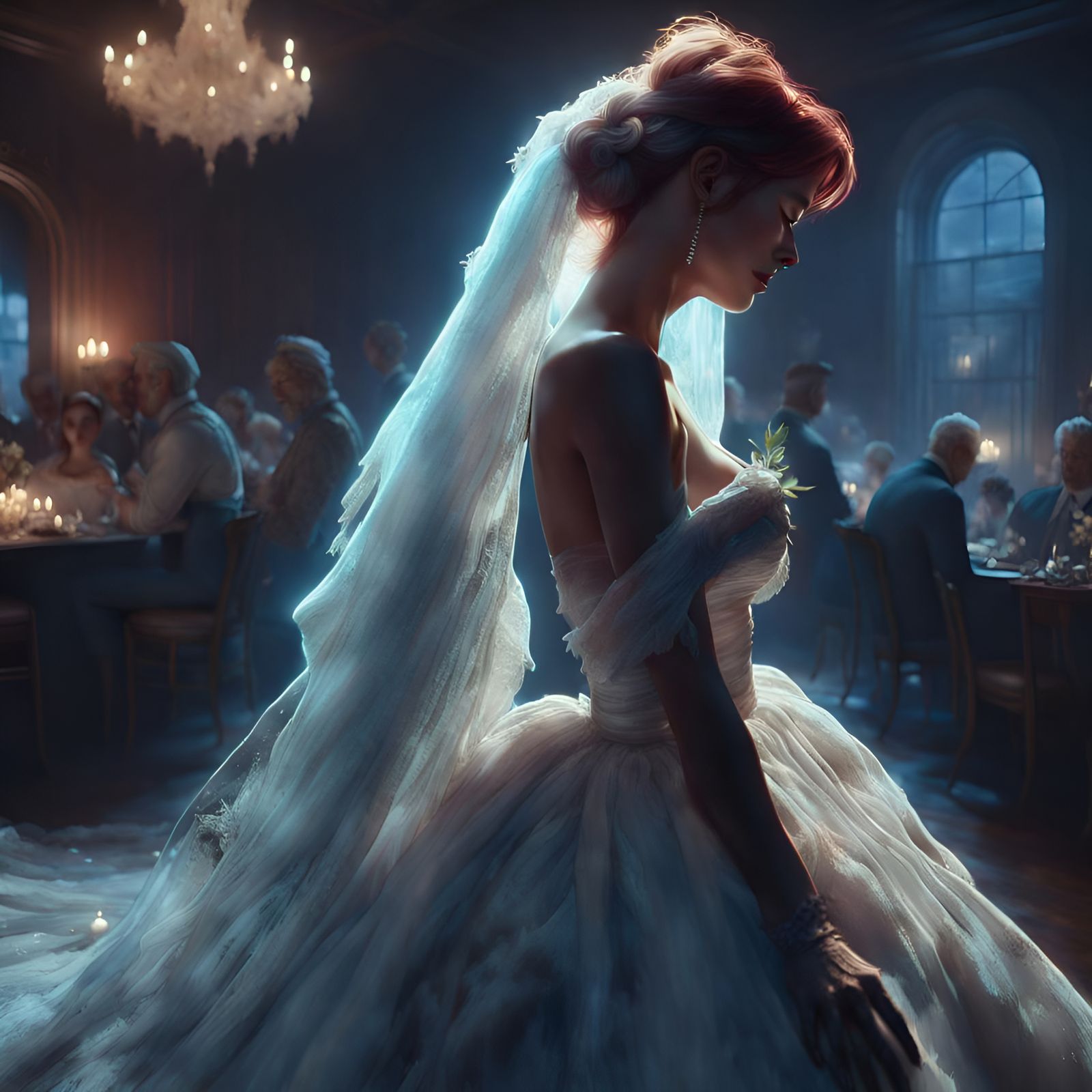 Ghost Bride in Moonlight: Digital Art