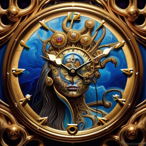 Surrealist Woman Surrounded by Melting Clocks in Oil