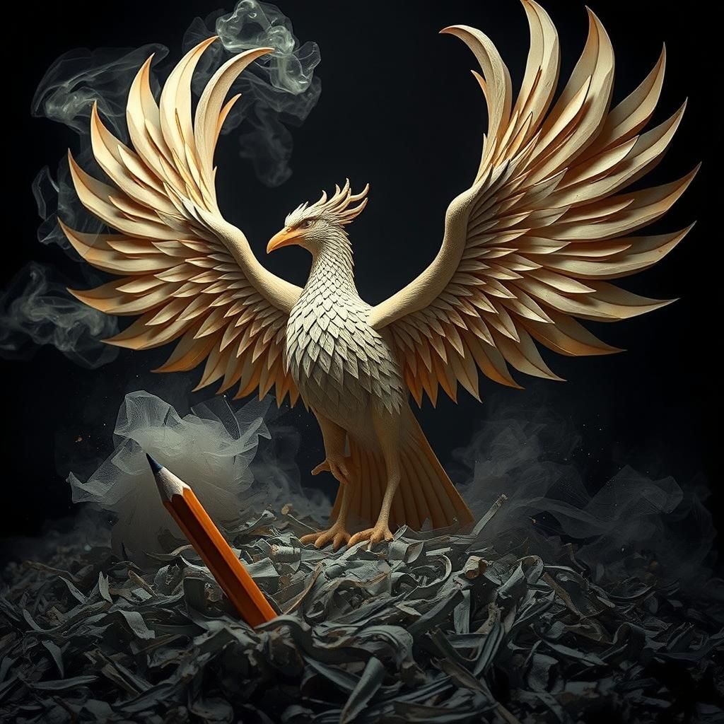 Wooden Phoenix Rising from Pencil Shavings