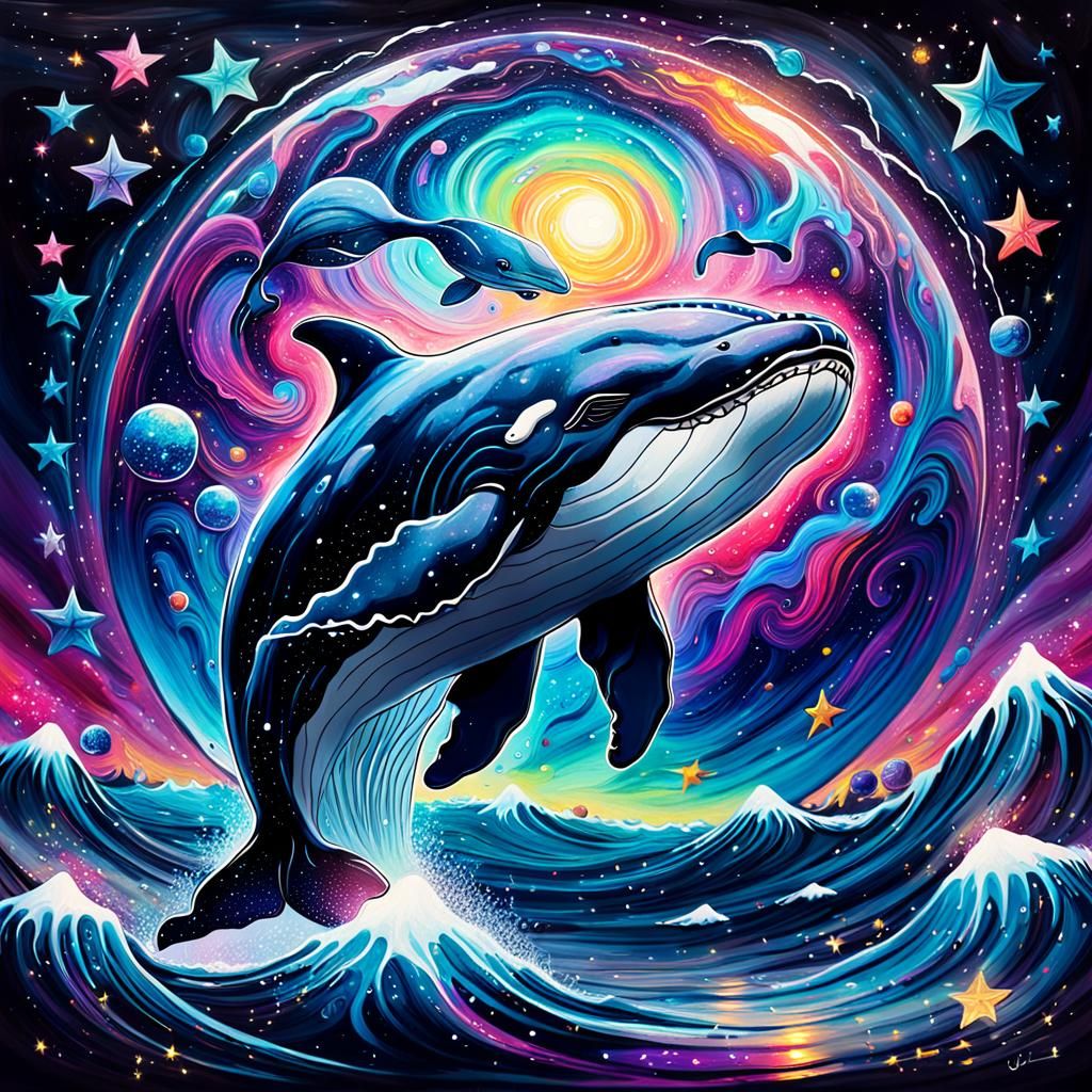 Cosmic Whale in Orb: Graffiti Art Stargazing