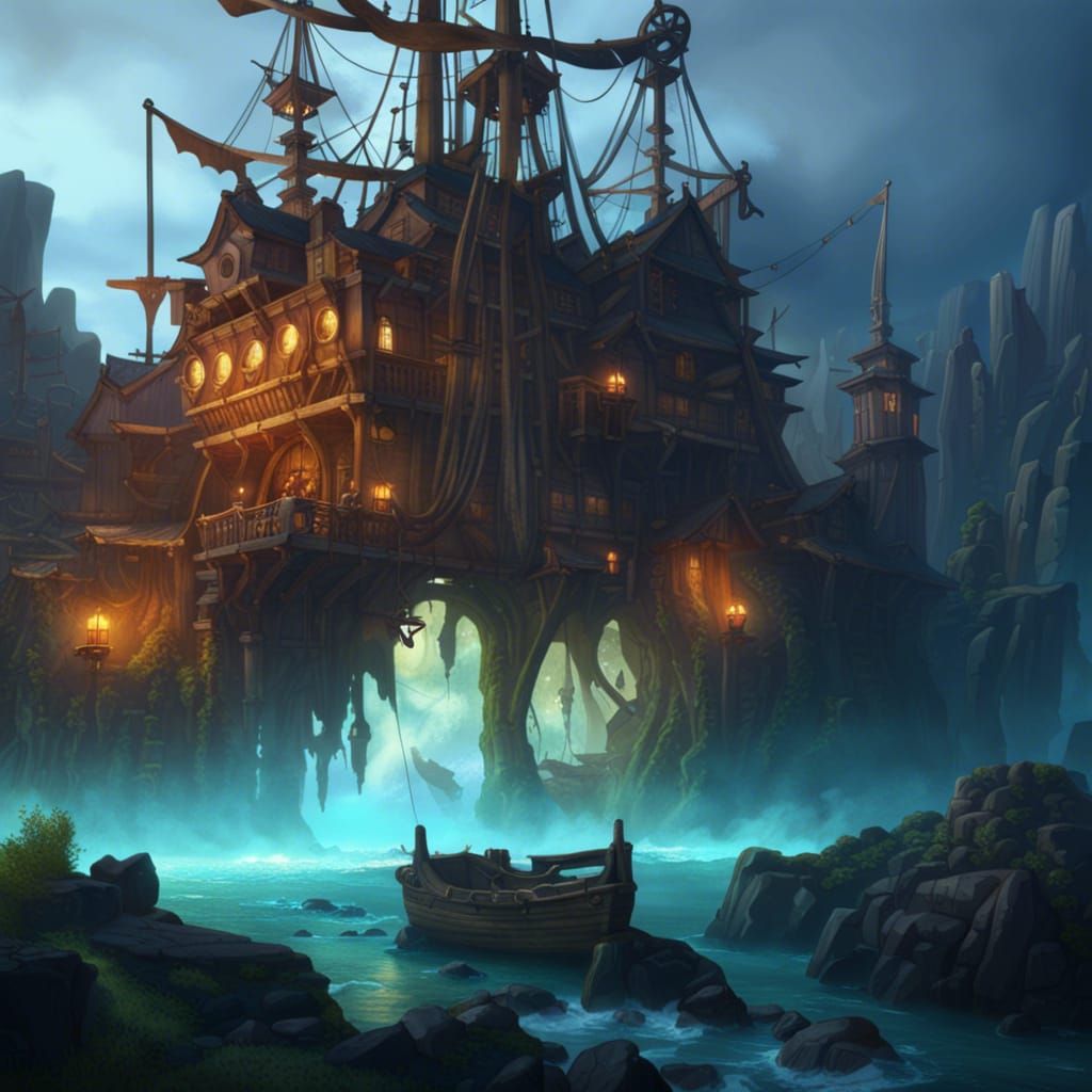 Fantastical Pirate Hideout in Detailed Matte Painting