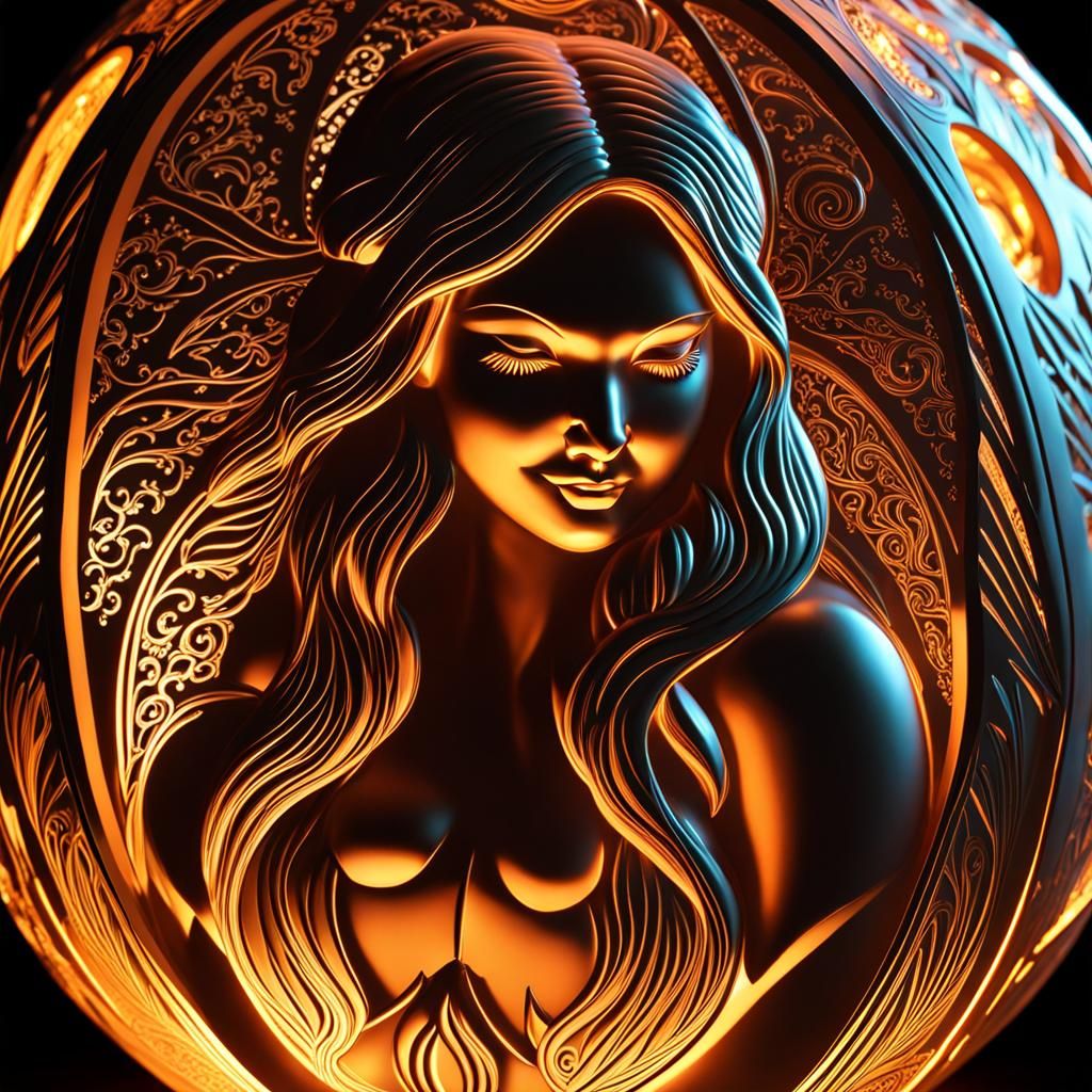 Evil Siren Engraved in Whimsical Pumpkin with Magical Glow