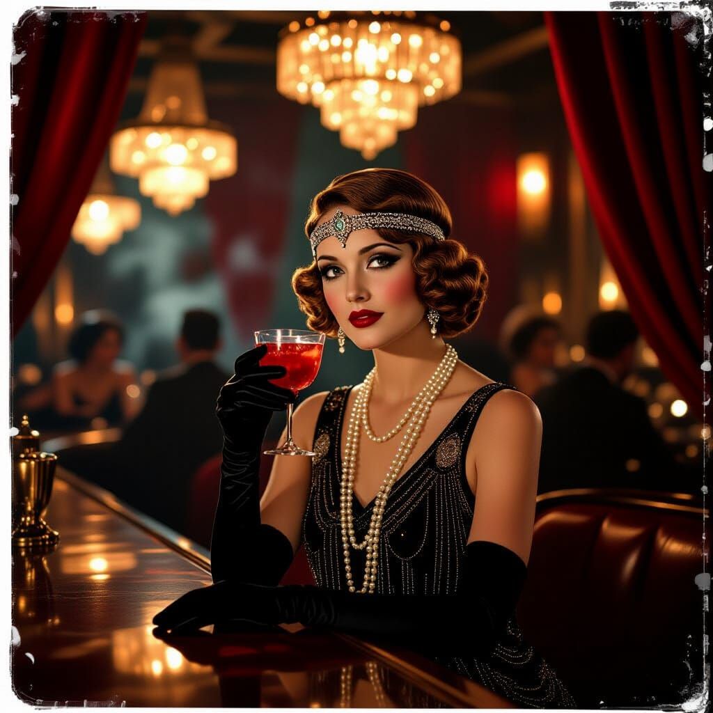 Elegant Flapper at 1920s Speakeasy, Art Deco Style