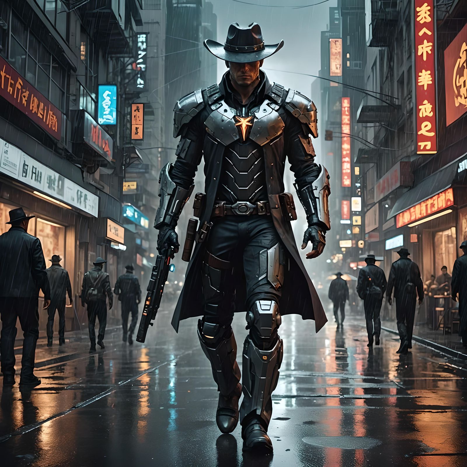 Cyberpunk Cowboy in a Dystopian Metropolis