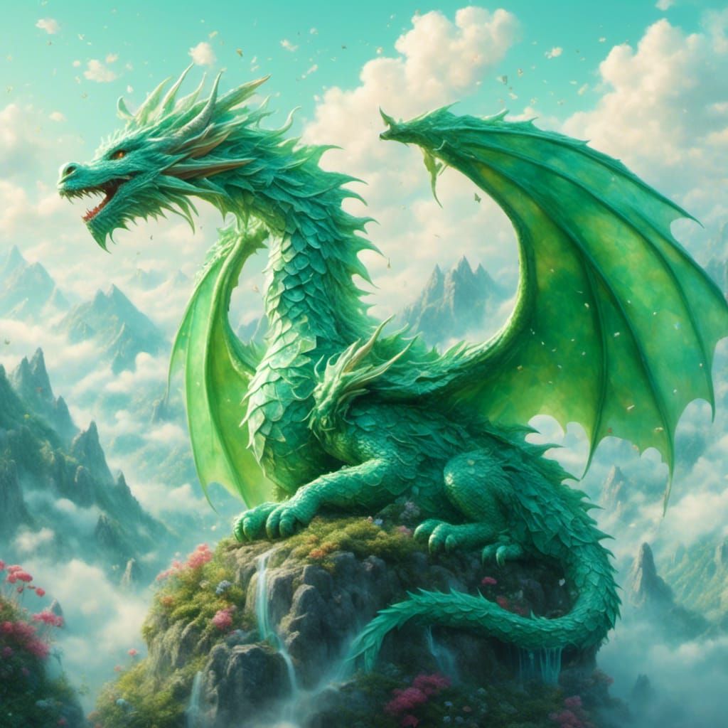 Pastel Dragon on Peaceful Hill: Ethereal Fantasy