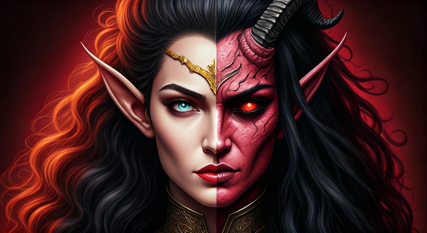 Dual Beauty: Elf and Demon Portrait